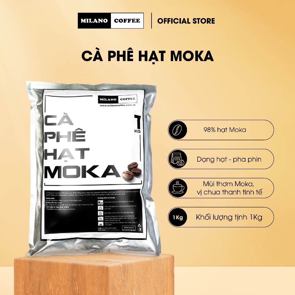 Cà phê Milano loại cà phê hạt Moka 1kg