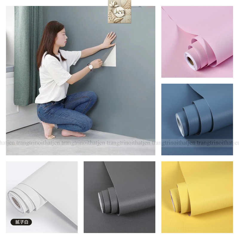Giấy dán tường trơn màu pastel có sẵn keo bóc dán cuộn dài 10mx45cm, decal dán tường chống thấm nước