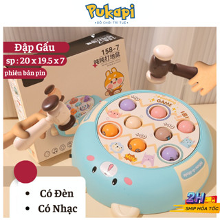 Đồ chơi Đập Chuột Hình Gấu Xoay 360 Độ Tặng 2 Búa Có Đèn Có Nhạc Đập Thỏ Dễ Thương - Đồ Chơi Cho Bé PUKAPI