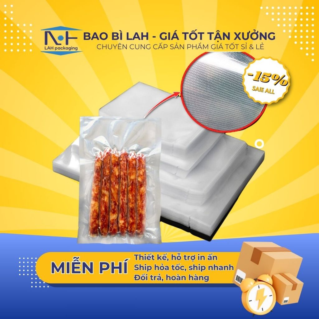   1KG  Túi hút chân không 1 mặt nhám 1 mặt trong PA dùng cho thực phẩm đông lạnh đủ size to nhỏ dày dặn Xưởng Bao Bì LAH 