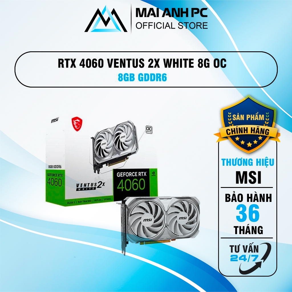 Card màn hình MSI GeForce RTX 4060 VENTUS 2X WHITE 8G OC