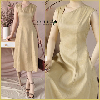 Đầm Xòe Midi Kiểu Dáng Cổ Lệch Chất Liệu Linen Tưng Premium Cao Cấp Màu Nâu D415
