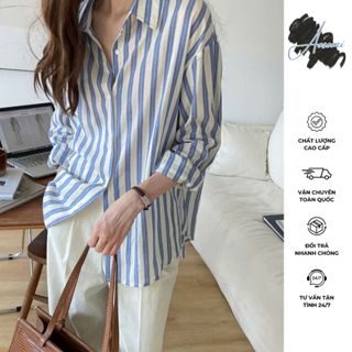 Áo Sơ Mi Nữ Tay Dài Kẻ Sọc Chất Voan Tơ Giấy MỎNG Freesize