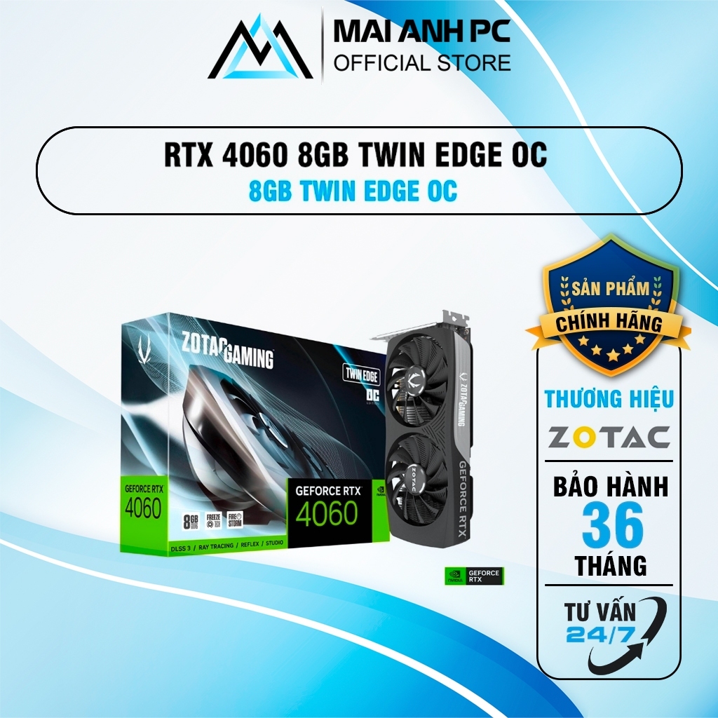 Card màn hình VGA ZOTAC GAMING GeForce RTX 4060 8GB Twin Edge OC
