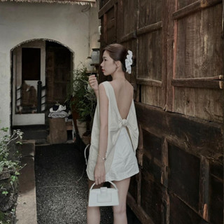 Áo Hở Lưng Sexy, Croptop Cộc Tay Dạo Phố, Áo Đi Biển Tank Top Ngắn Tay Xoắn Nơ Sau Linen Tưng