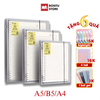 Sổ còng A5 B5 A4 thay giấy 20 26 30 lỗ, còng khuyết 4 6 9 lỗ bìa nhựa PP bền đẹp - giấy kẻ ngang/caro (+ Quà Tặng )