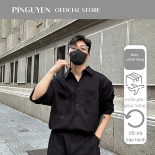 Sơ Mi Đen Phối Túi Móc, Sơ Mi Thời Trang Nam PINGUYEN 149
