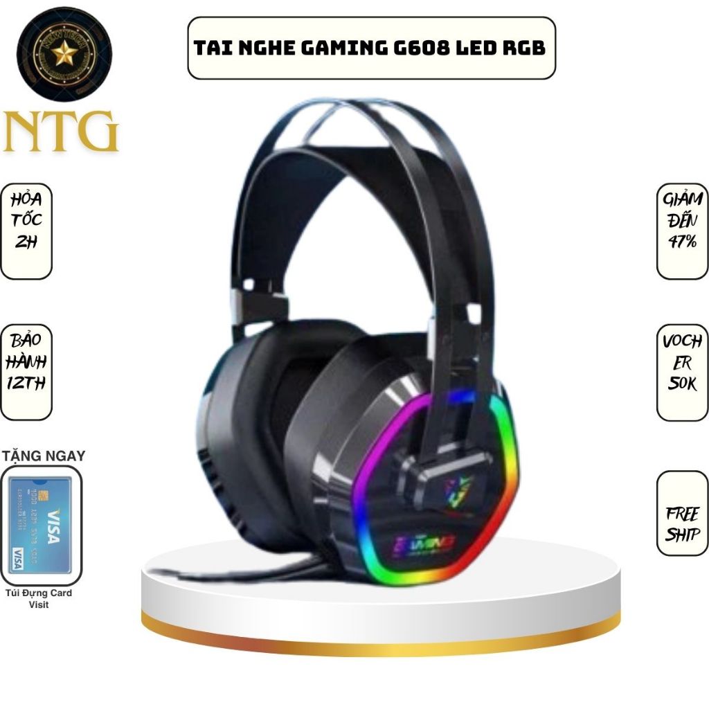 Tai Nghe Gaming G608 Led RGB chính hãng (USB 7.1), Full Box, Bảo Hành 1 Năm