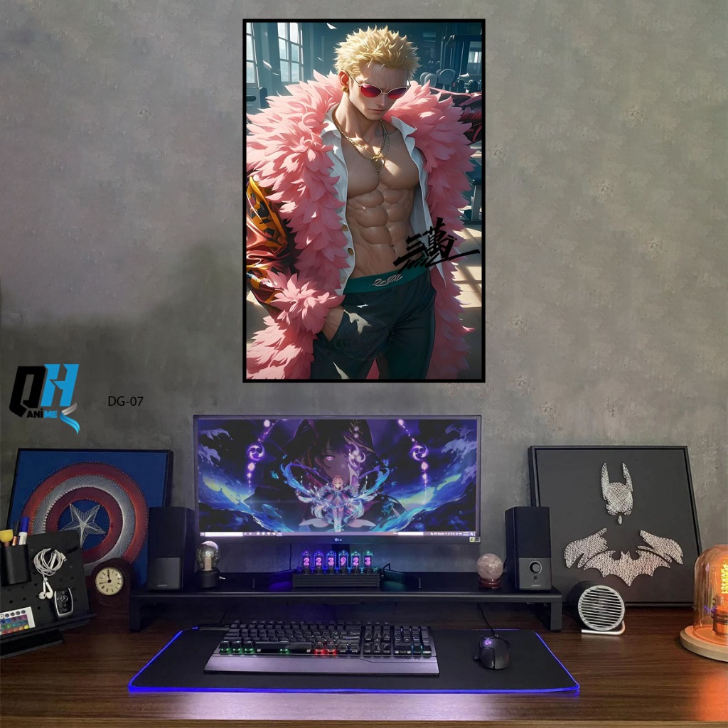 Tranh Dán Tường OnePiece Doflamingo,Dán Tường Fomex 5mm,Tranh Anime,Decor Phòng Ngủ,Phòng Game,Lives