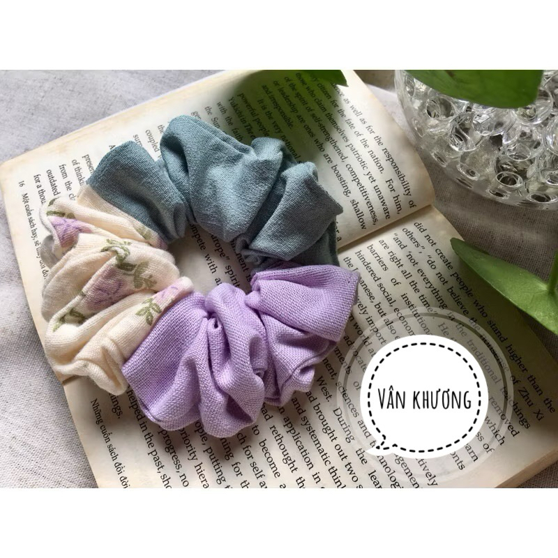 Cột tóc scrunchies vải ghép quilt