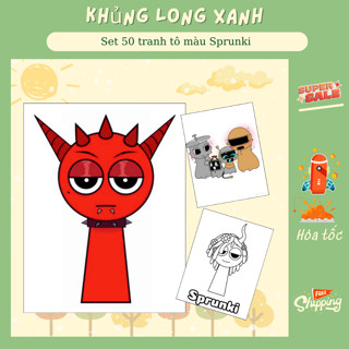Set 50 tranh tô màu đồ chơi giấy học tập sáng tạo Sprunki MineCraft Elsa Baby Three Kuromi Skibidi Toilet Khủng long