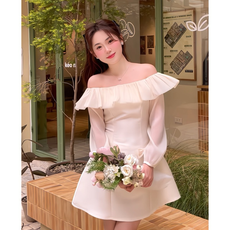 Lovely dress Váy tafta trễ vai đính nơ eo dáng ngắn trên gối xoè A style tiểu thư công chúa Dress Nữ Dilyshop | BigBuy360 - bigbuy360.vn