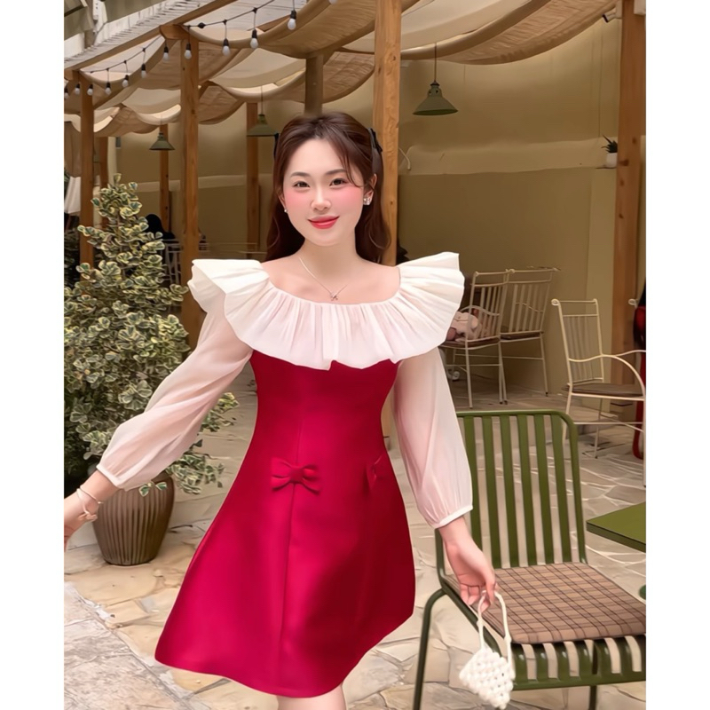 Lovely dress Váy tafta trễ vai đính nơ eo dáng ngắn trên gối xoè A style tiểu thư công chúa Dress Nữ Dilyshop | BigBuy360 - bigbuy360.vn