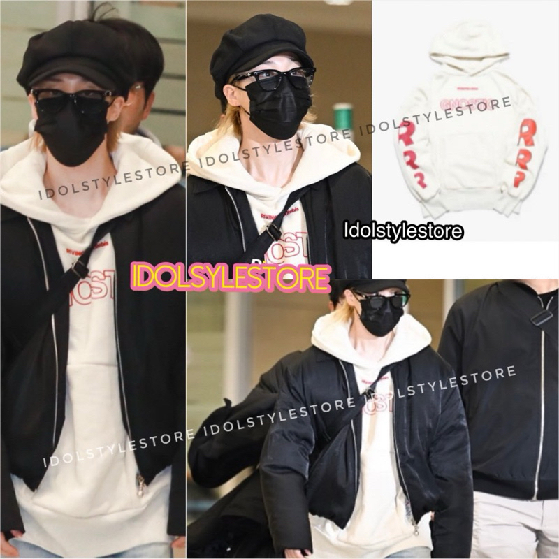 (kèm card) áo nỉ có mũ  hoodie R sân bay Jimin BTS