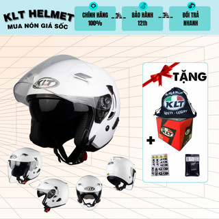 [TẶNGTÚIĐỰNG + TEMKYT + KHĂNTRÙM + BH36THÁNG] Mũ bảo hiểm 3/4 2 kính KLT Hyper TRẮNG BÓNG - KLT VENOM A36 TRẮNG