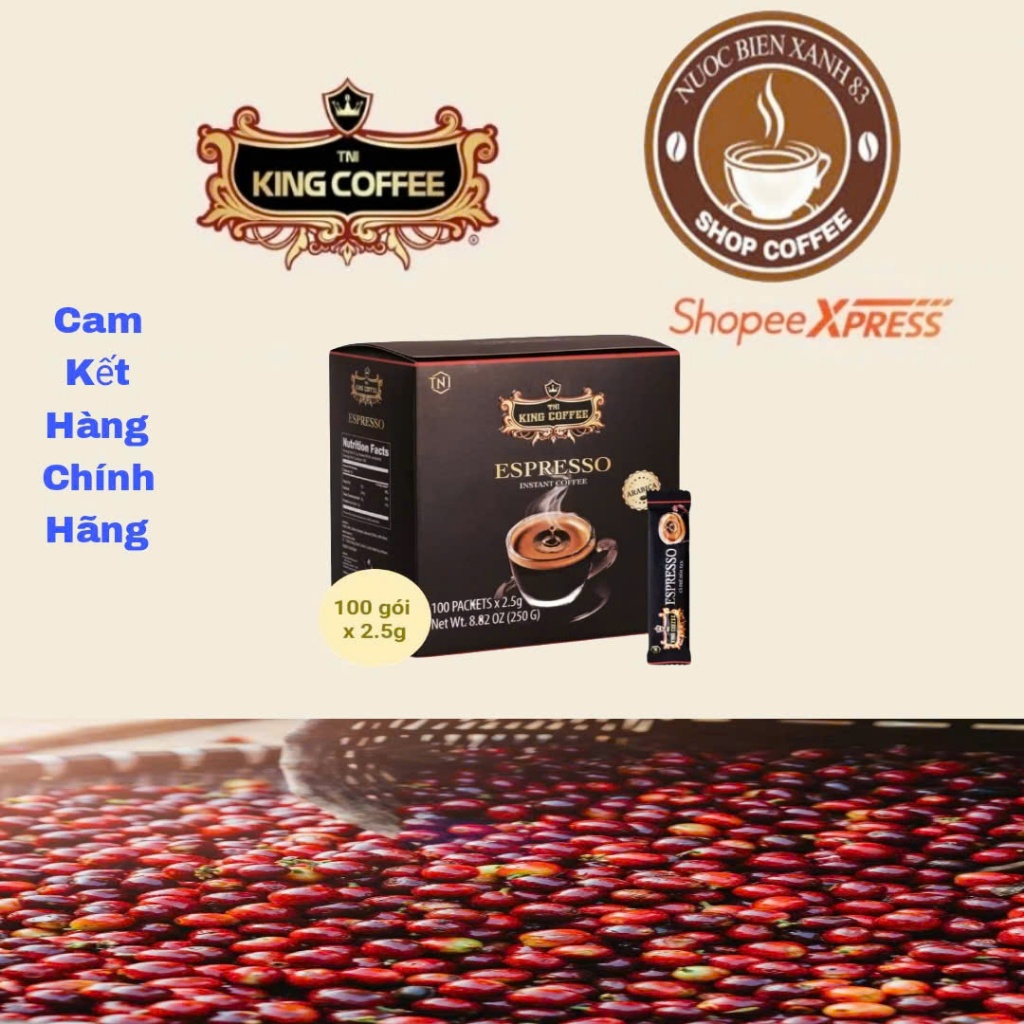  Date  -2027  Cà Phê Hoà Tan Đen Không Đường TNI King Coffee Espesso Instant Box 100 sticks * 2.5 gr 