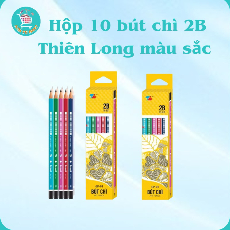 Hộp 10 bút chì 2b Thiên Long GP-01 mẫu mới, bút chì 2b nhiều màu sắc đẹp
