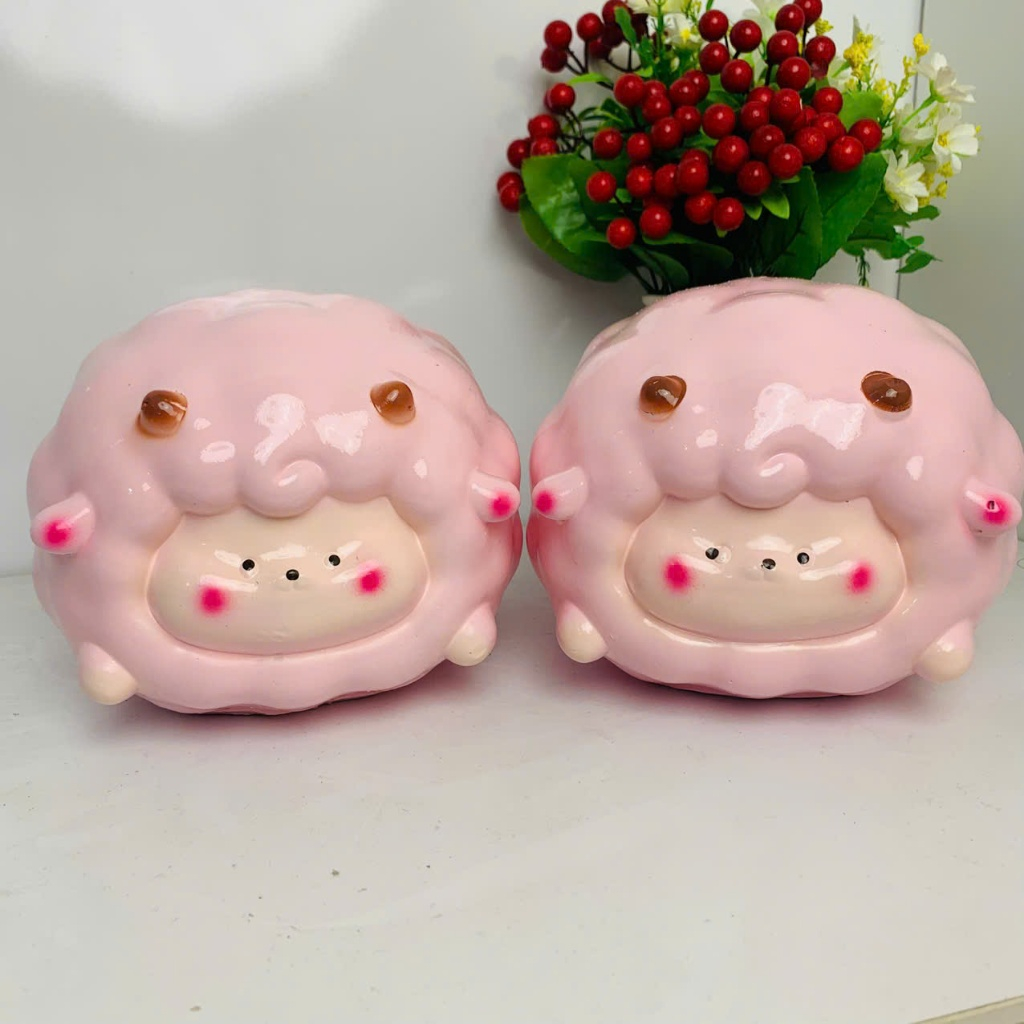 Heo đất tiết kiệm lỗ tròn Cừu Mây bông đáng yêu size vừa-ống heo lợn đất quà tặng trang trí