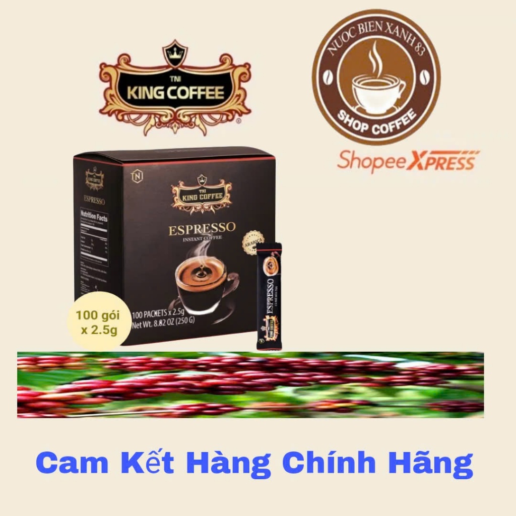 Cà Phê Hoà Tan Đen không đường TNI King Coffee Espresso Instant Box 100 Sticks* 2.5 gr /1 Gói