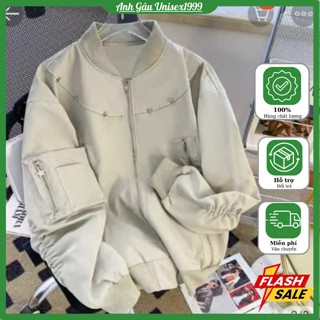 Áo Khoác Bomber Cổ Cao Đính Vòng Ngôi Sao Khoá, Chất Gió Kaki Dày Dặn, Ấm Áp