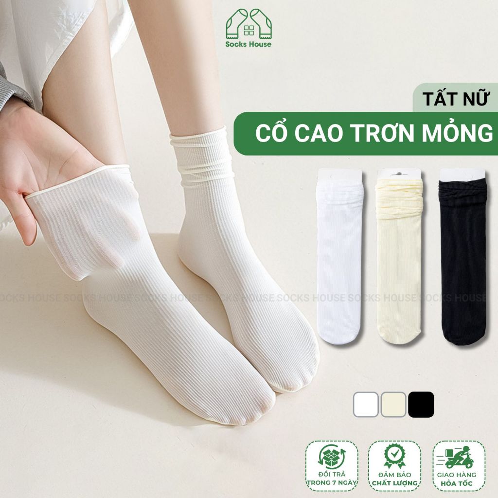 Tất giấy nữ cổ cao thoáng khí Socks House, vớ trơn cổ cao mỏng mềm mại, êm chân - GIAY-KOL-1304-1DOI