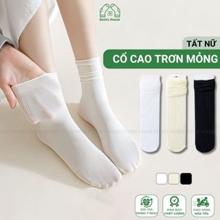 Tất giấy nữ cổ cao thoáng khí Socks House, vớ trơn cổ cao mỏng mềm mại, êm chân - GIAY-KOL-1304-1DOI