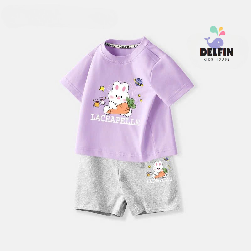 Sét bé gái, đồ bộ thun bé gái in hình Delfinkid House, bộ thun bé gái đi học, mặc nhà siêu cưng vải cotton 100% 4c
