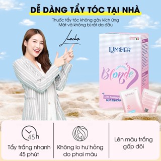Thuốc tẩy tóc Lumcher, không xót da đầu,khử vàng, lên level 8 sau 1 lần, 1 hộp 4 gói tẩy + 8 gói oxy + full dụng cụ.