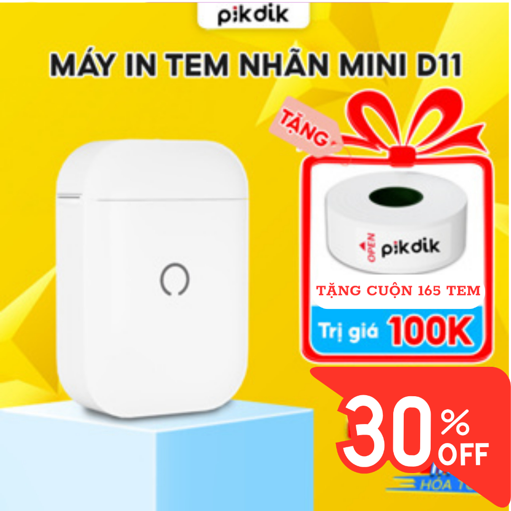 Máy in nhiệt mini Bluetooth PIKDIK D11 in tem, mã vạch, nhãn dán, logo, sticker