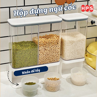 Hộp Đựng Ngũ Cốc Hộp Treo Tường Chống ẩm Mốc, Kèm cốc đong 200ml, Hộp Đựng Hạt Thơm, Bột Giặt Nhấn Nút Tự Động