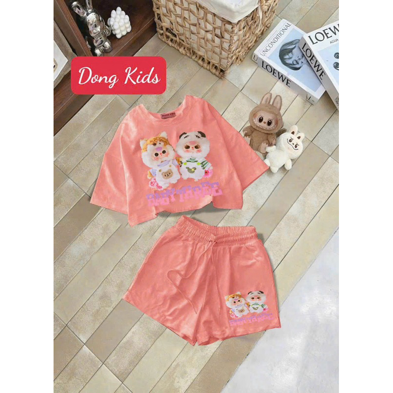 DXD- Bộ bé gái phối áo crotop in Baby three mèo đáng yêu, chất cotton mềm mại, từ 10-60kg