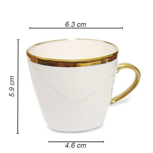 Cốc sứ viền vàng vuông họa tiết chấm tròn độc đáo