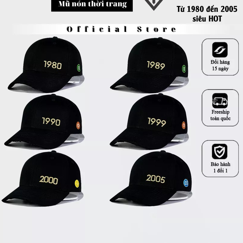 Bộ Mũ Lưỡi Trai Thời Trang Năm Sinh, Nón Mũ Màu Đen Thêu Logo Năm Sinh Siêu Hot Từ 1980 Đến 2005, Phong Cách Trẻ Trung