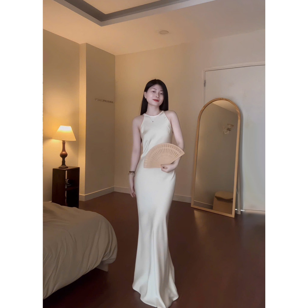 Đầm Lụa Cổ Yếm Form Dài Không Dây Kéo, Không Mút, Một Lớp Nữ Dress Women - LYC | BigBuy360 - bigbuy360.vn