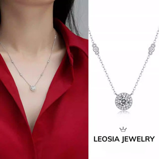 Dây chuyền nữ kim cương Moissanite 6.5 ly kiểm đinh GRA, bạch kim LEOSIA JEWELRY vòng cổ mặt tròn hiên đại