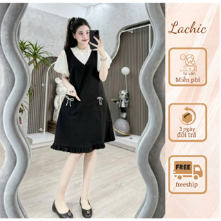  Váy bầu dáng suông chân bèo phối tay voan tay phồng Lachic V76 
