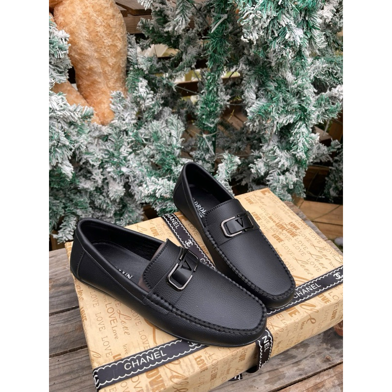 Giày Lười Nam Moca Da  Chữ V Cao Cấp Đế Cao Su Khâu Gầm Đế Loefer Shoes Nam