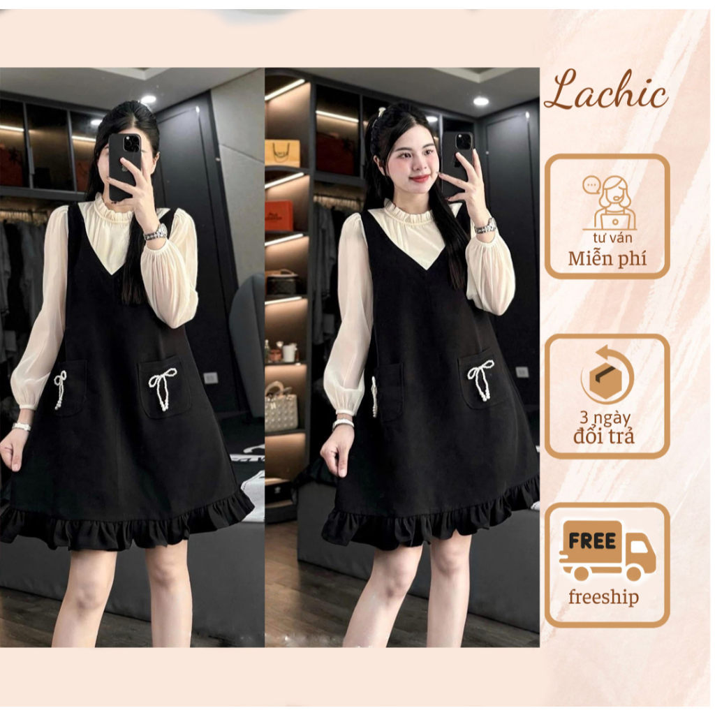  Đầm bầu thiết kế dáng suông chân bèo phối voan,thiết kế Lachic V71 