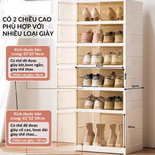 Tủ giày gấp gọn chất liệu nhựa PP cao cấp có bánh xe, Kệ giầy, Hộp giày đa năng tiện lợi