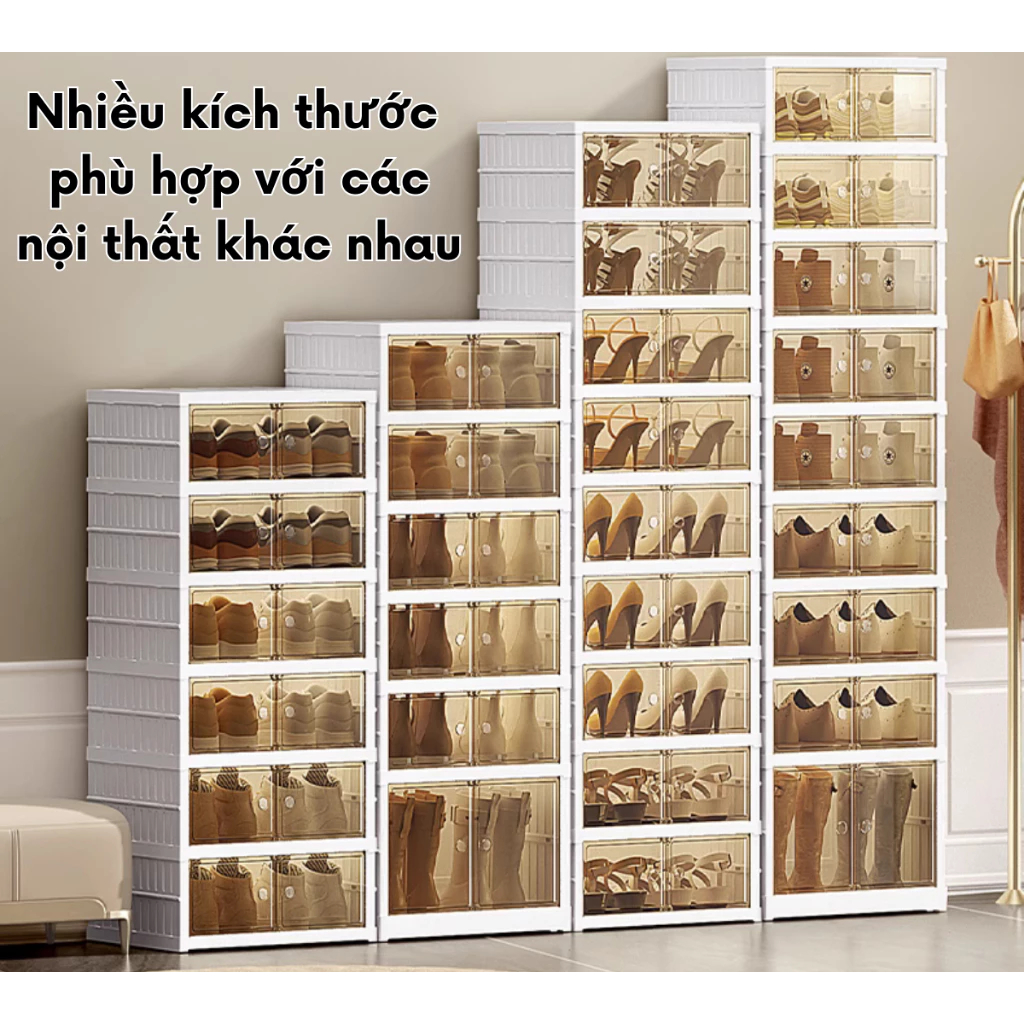 Tủ giày gấp gọn chất liệu nhựa PP cao cấp có bánh xe, Kệ giầy, Hộp giày đa năng tiện lợi