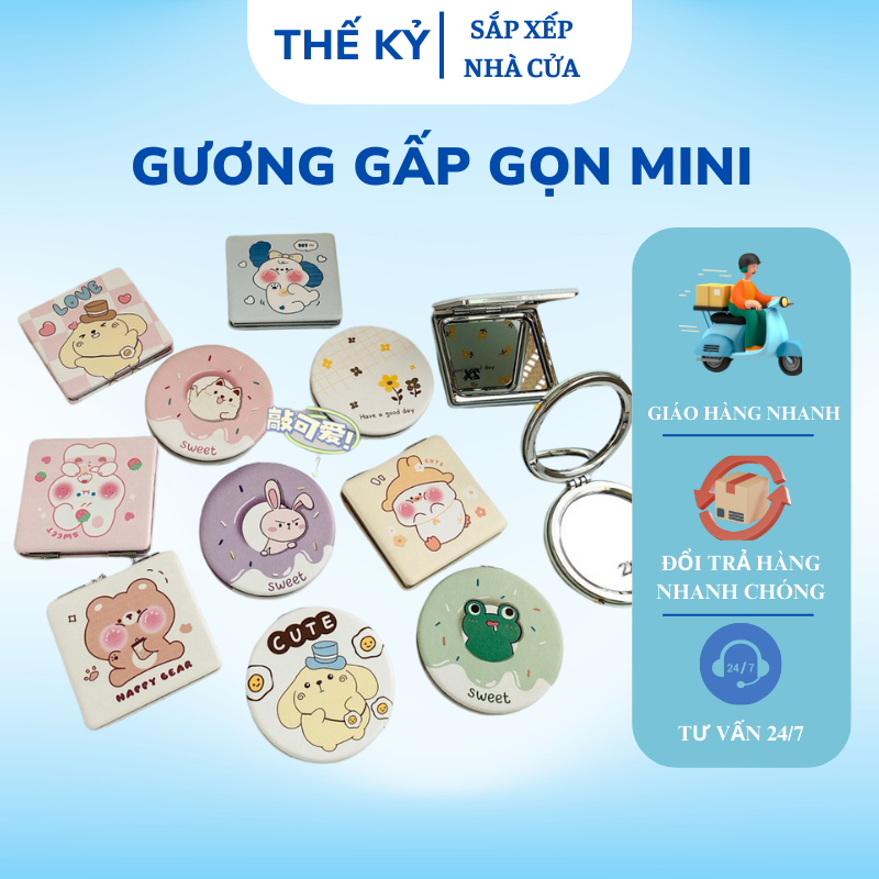 Gương gấp gọn mini,gương gấp trang điểm thế kỷ,gương cầm tay nhỏ gọn,nhỏ xinh bỏ túi trang điểm
