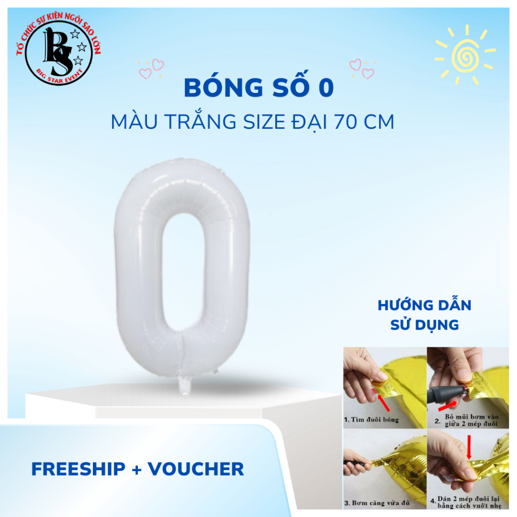 [Freeship + Voucher] Bóng Số 0 Size Đại Màu Trắng Size Đại 70cm