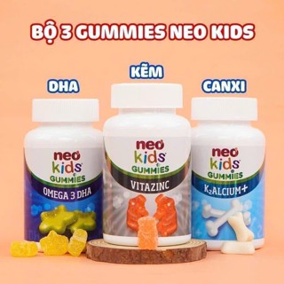 Kẹo canxi Neo Kids - Omega 3 DHA - Kẽm hữu cơ Gummies vị sữa chua phát triển chiều cao hộp 60 viên