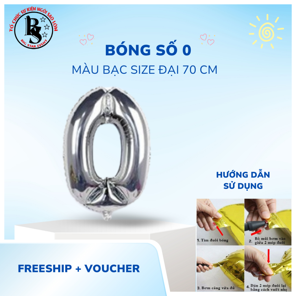 [Freeship + Voucher] Bóng Số 0 Size Đại Màu Bạc Size Đại 70cm