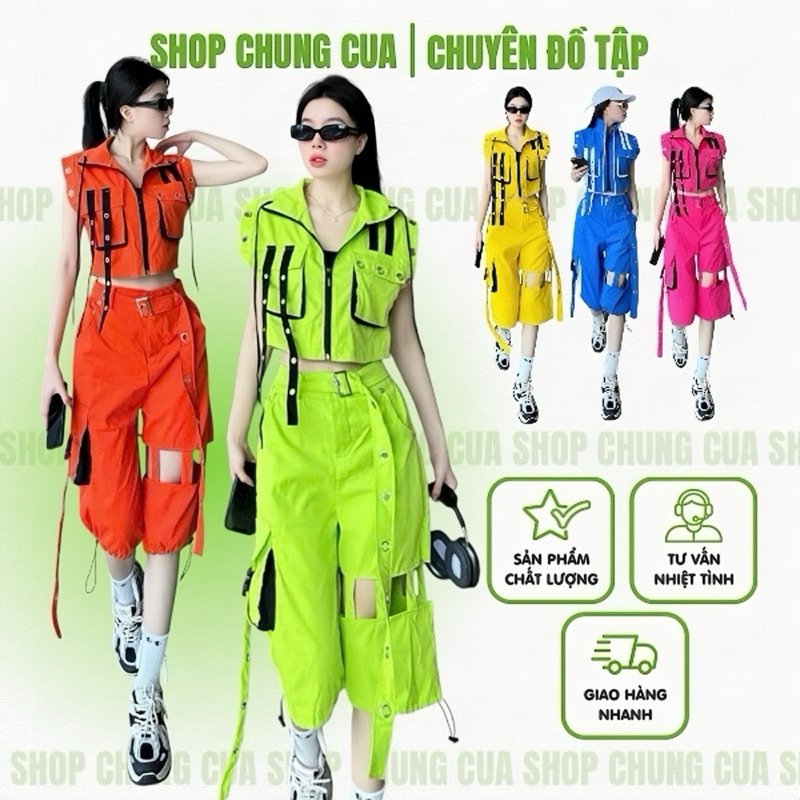 Bộ đồ nữ, bộ đồ bộ tập quần lửng chất kaki mix áo kaki 3 lỗ kéo khoá , aerobic, zumba, dân vũ