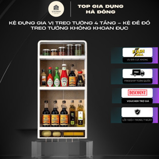 Kệ Đựng Gia Vị Treo Tường 4 Tầng – Kệ Để Đồ Treo Tường Không Khoan Đục – Kệ 4 Tầng Đa Năng