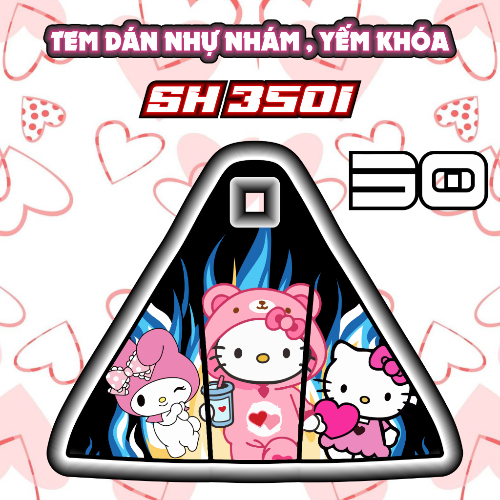 Tem dán yếm nhựa nhám SH 350i gấu dâu hello kitty doreamon baby three nhãn dán decal sticker