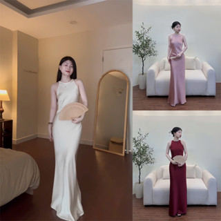 Đầm Lụa Cổ Yếm Form Dài Không Dây Kéo, Không Mút, Một Lớp Nữ Dress Women - LYC