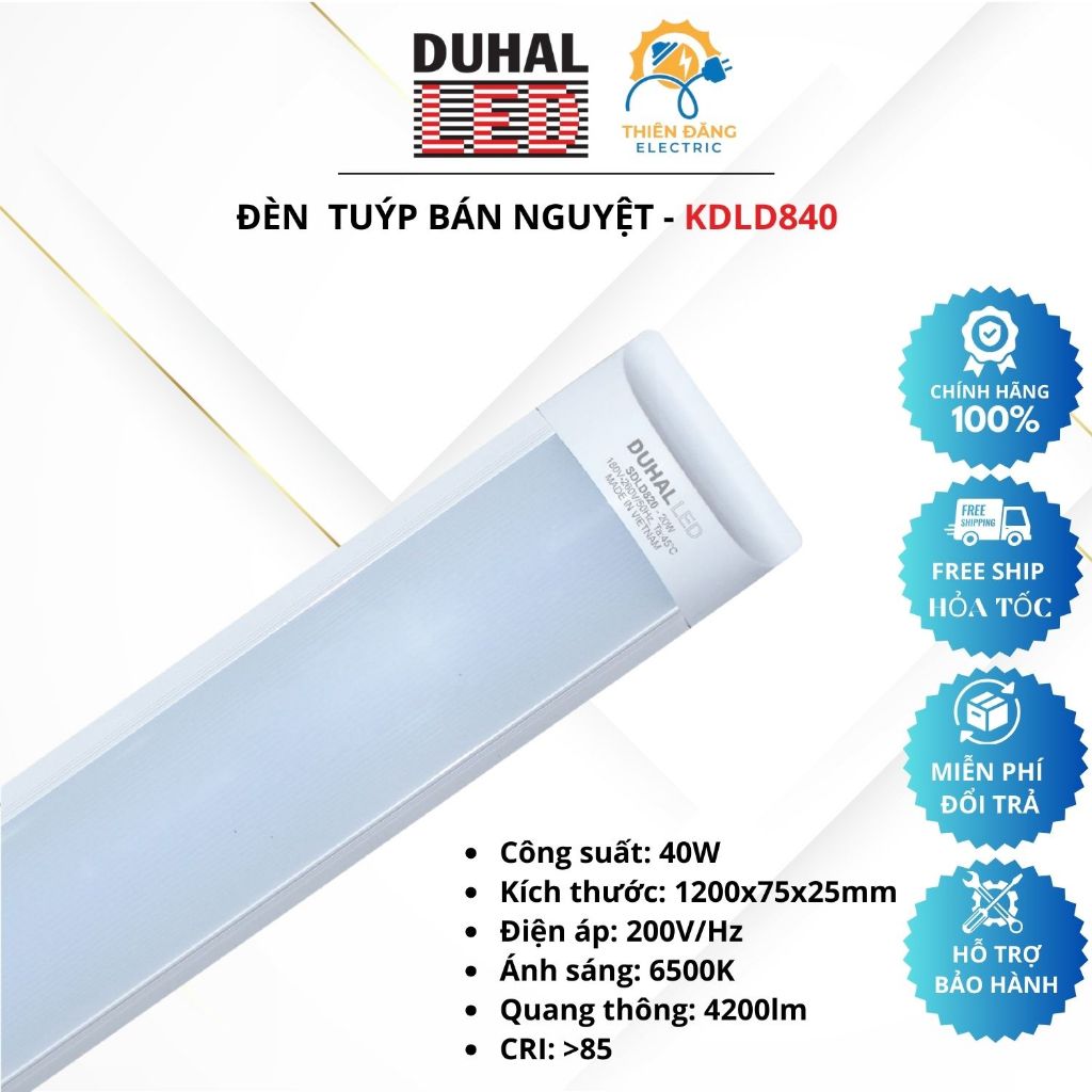 [ CHÍNH HÃNG ] Đèn Led Bán Nguyệt Chụp Mica 6 Tất 20W, 1m2 Duhal 40W- KDLD840
