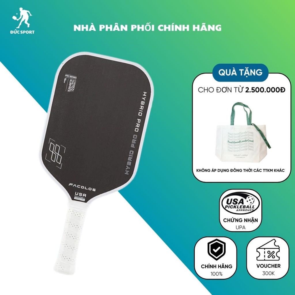 Vợt Pickleball Facolos Pro Series - Hybrid Pro 16MM - White (USA Pickleball APPROVED)